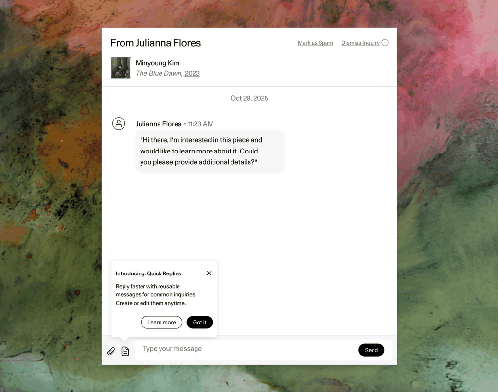 Gallery Guide to Quick Replies | Artsy Purchase Support